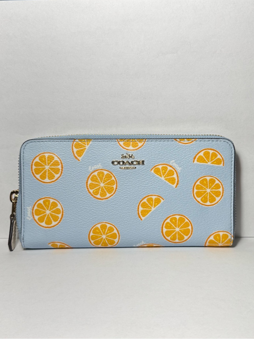 Coach Accordion Zip Wallet with Orange Print